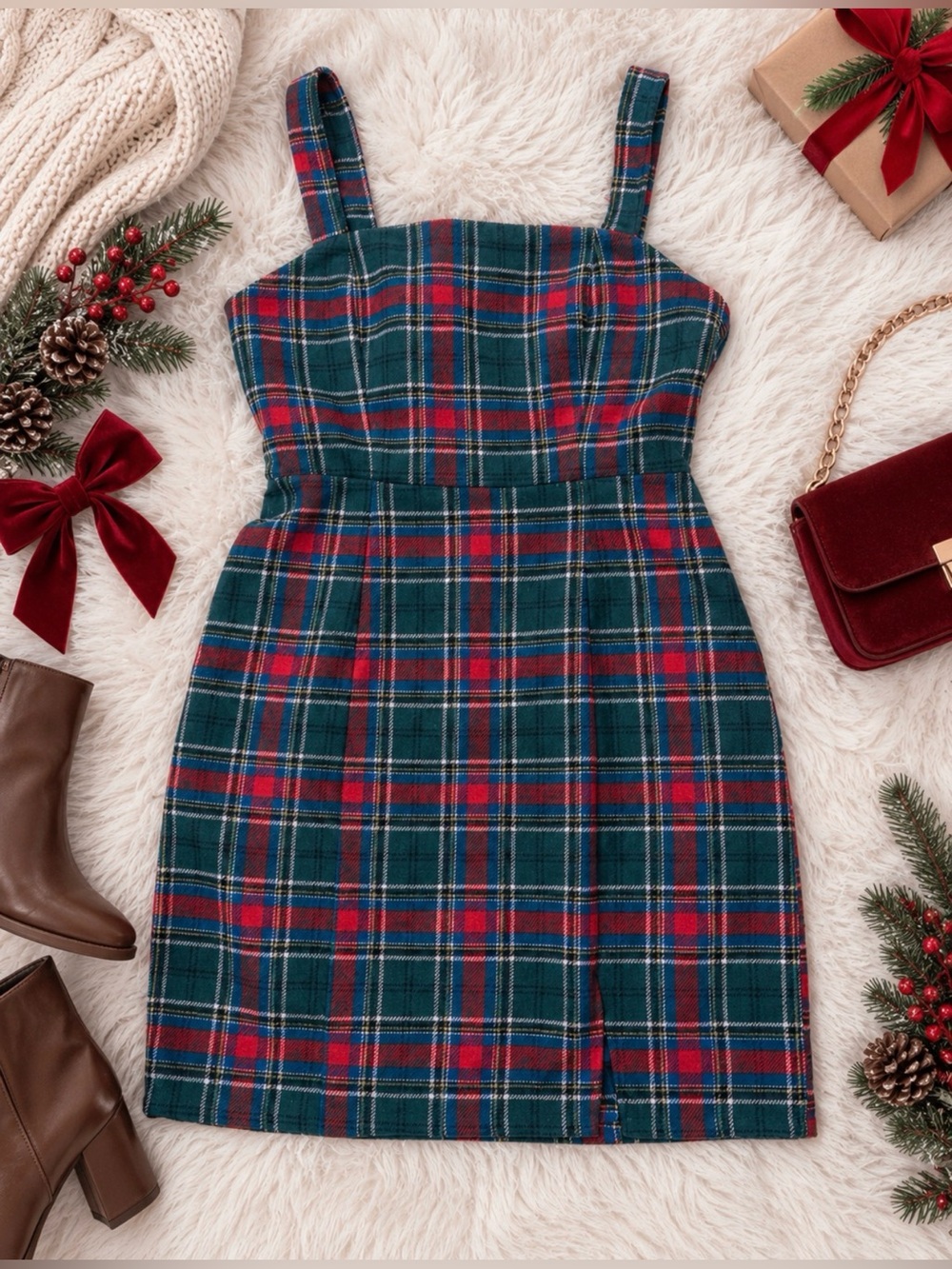 Tartan Plaid Christmas Holiday Party Mini Dress